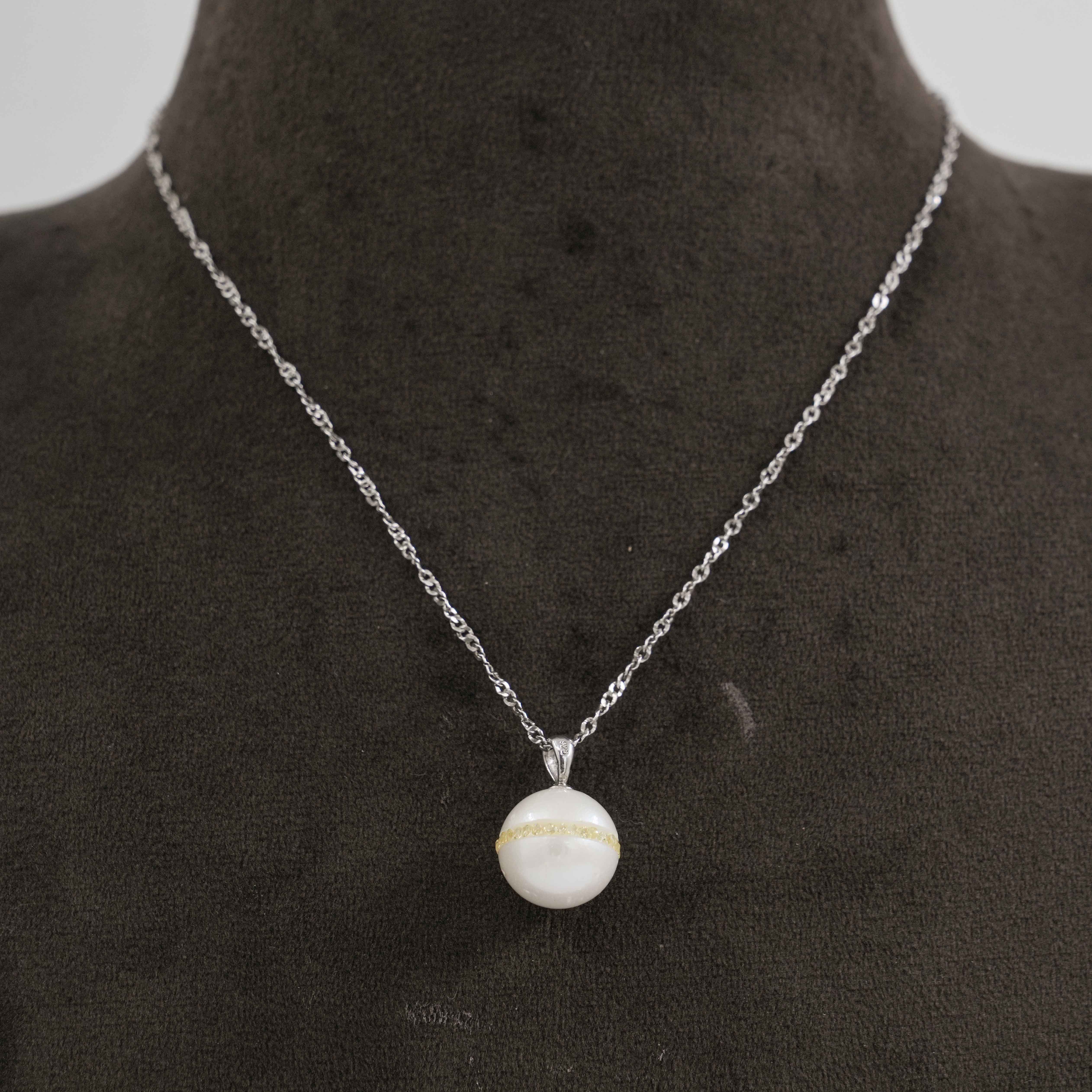 The Pearl Atelier by Kabra Pearls - 92.5 Silver Chain with Round Yellow Pearl Pendant